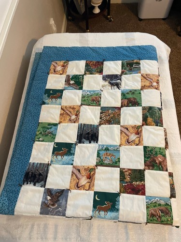 Vintage Handarbeit Baumwolle 2-seitig Steppdecke ca. 49”x61” Wildlife Natur Tiere - Bild 10 von 14