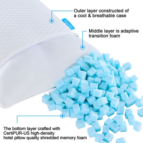 Duchess Premium Bamboo Shredded Cool Gel Memory Foam Bed Pillow Hypoallergenic - Picture 8 of 11