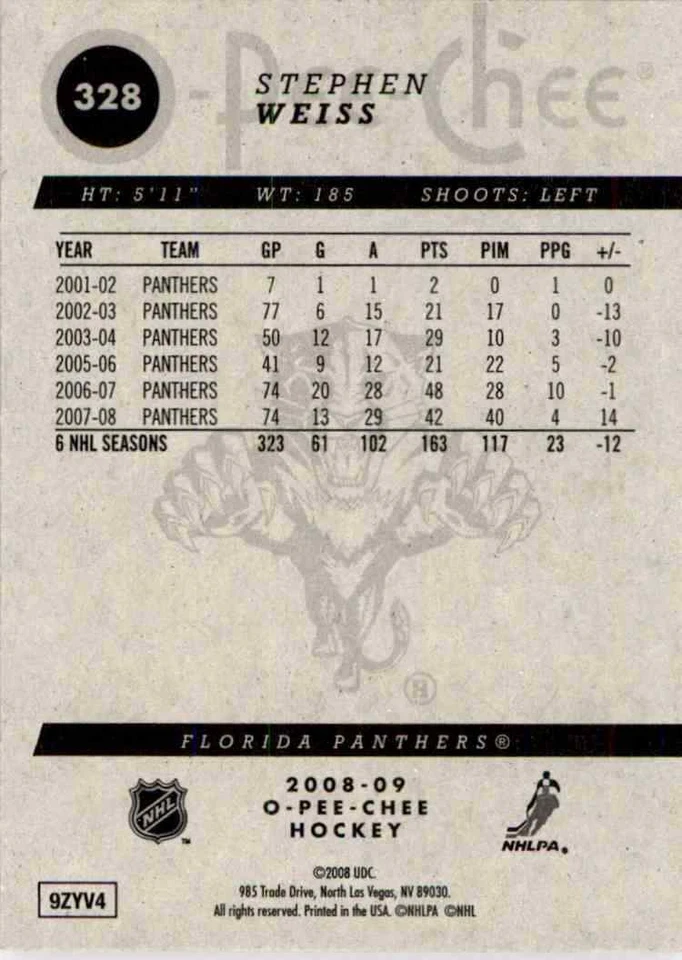 2008-09 O-Pee-Chee Stephen Weiss #328 - Image 2 of 2