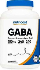 Nutricost GABA Gamma Aminobutyric Acid 750mg 240 Capsules 240 Servings