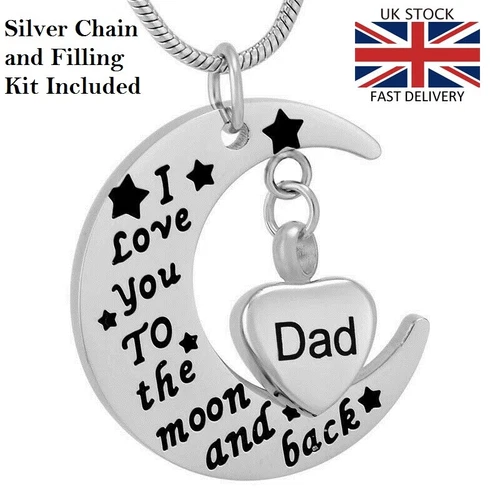 Dad Moon Heart Keepsake Cremation Urn Pendant Ashes Necklace Funeral Memorial