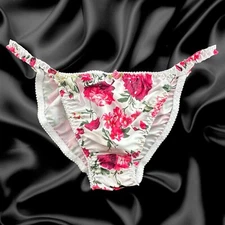 Ivory White  Floral Satin Sissy Tanga Knickers Panties Size M -XL