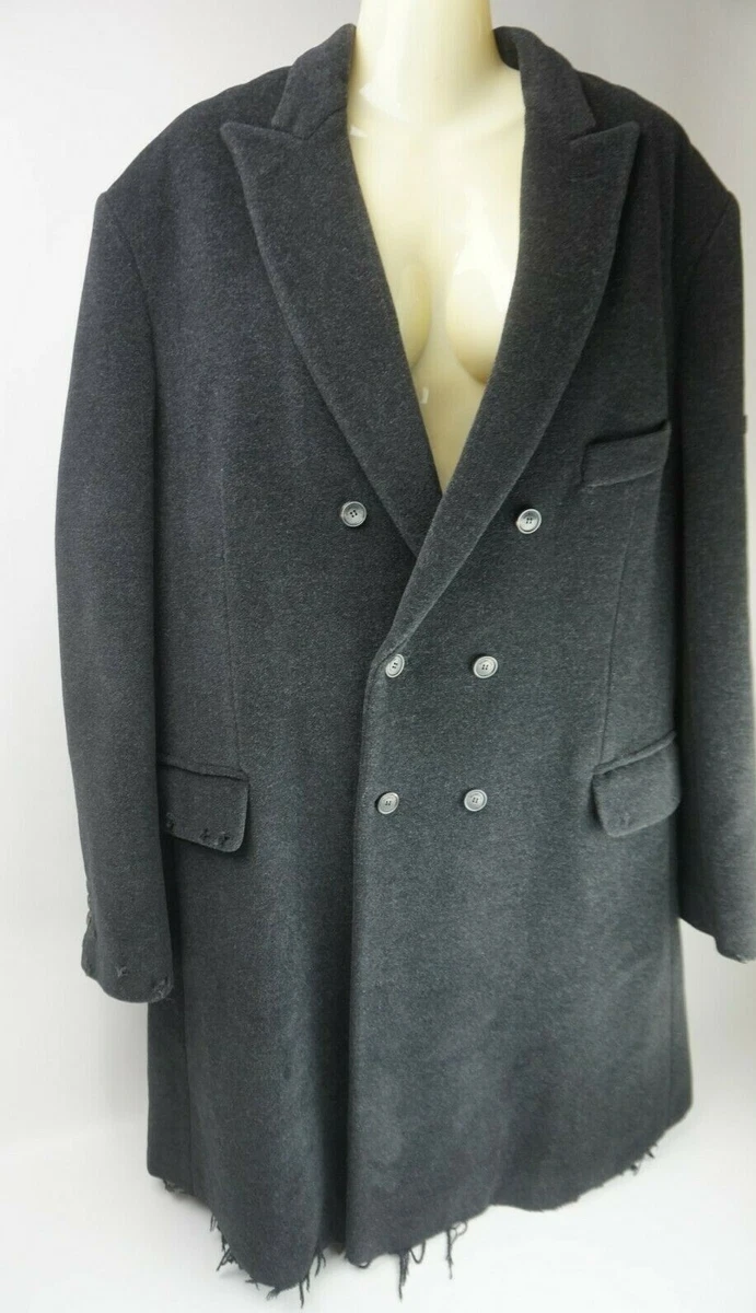 Balenciaga Men's Oversized Grey Distressed Wool Alpaca Overcoat Size 46 Small