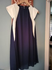 TFNC Size M Medium Blue White Pearl Embellished Short Sleeve Dress (523/9/v)