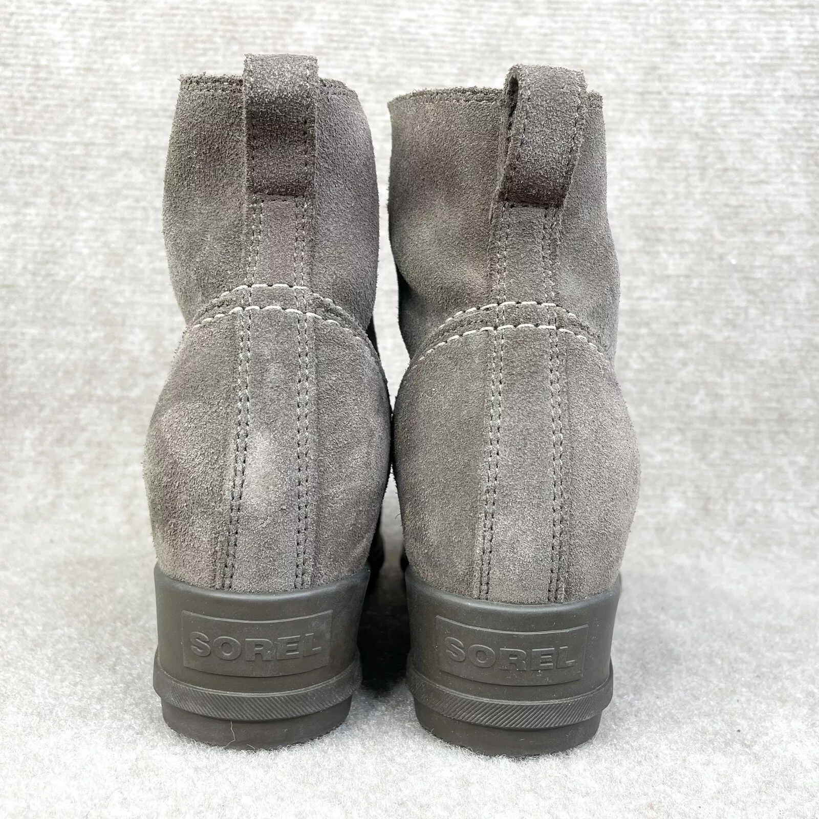 sorel evie suede waterproof lace up wedge bootie heel boots
