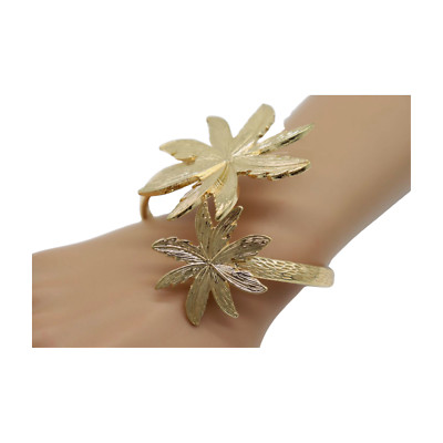 Women Wrist / Arm Cuff Bracelet Gold Metal Flowers Wrap Around Cute Accessory
