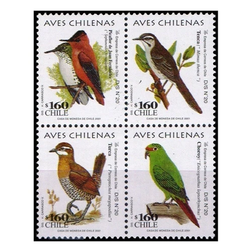 CHILE/STAMPS, 2001 - FAUNA: BIRDS - 4 VALUES - MNH