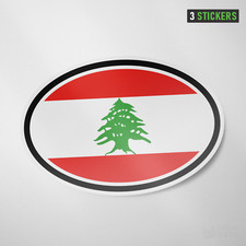 Lebanon Oval Flag Sticker 3 Pack Vinyl Decal Car Auto Window Beirut