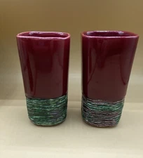 Mid Century Aborn California Pottery 5.5” Red Tree Bark Vase R-1 LOT 2 Matching 