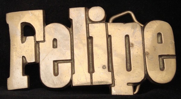 LC14115 *NOS* VINTAGE 1970s/80s CUT-OUT NAME ***FELIPE*** SOLID BRASS BUCKLE
