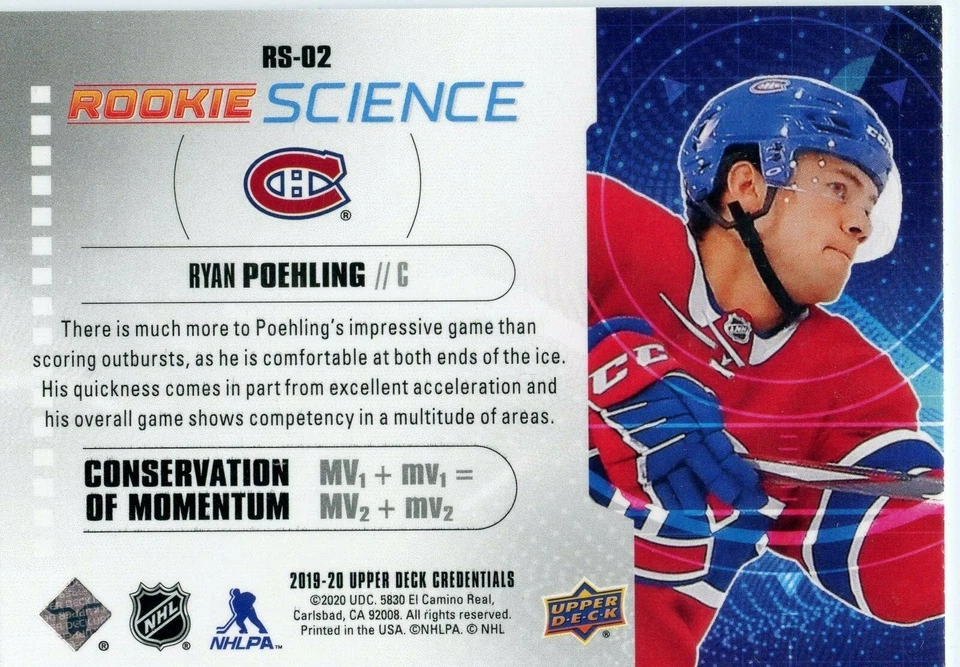 2019-20 Upper Deck Credentials Rookie Science #RS-02 Ryan Poehling - Image 2 of 2