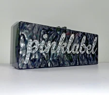 EDIE PARKER SLIM FLAVIA MOP GLITTER 'PINKLABEL' ACRYLIC BOX CLUTCH BLK / SLVR