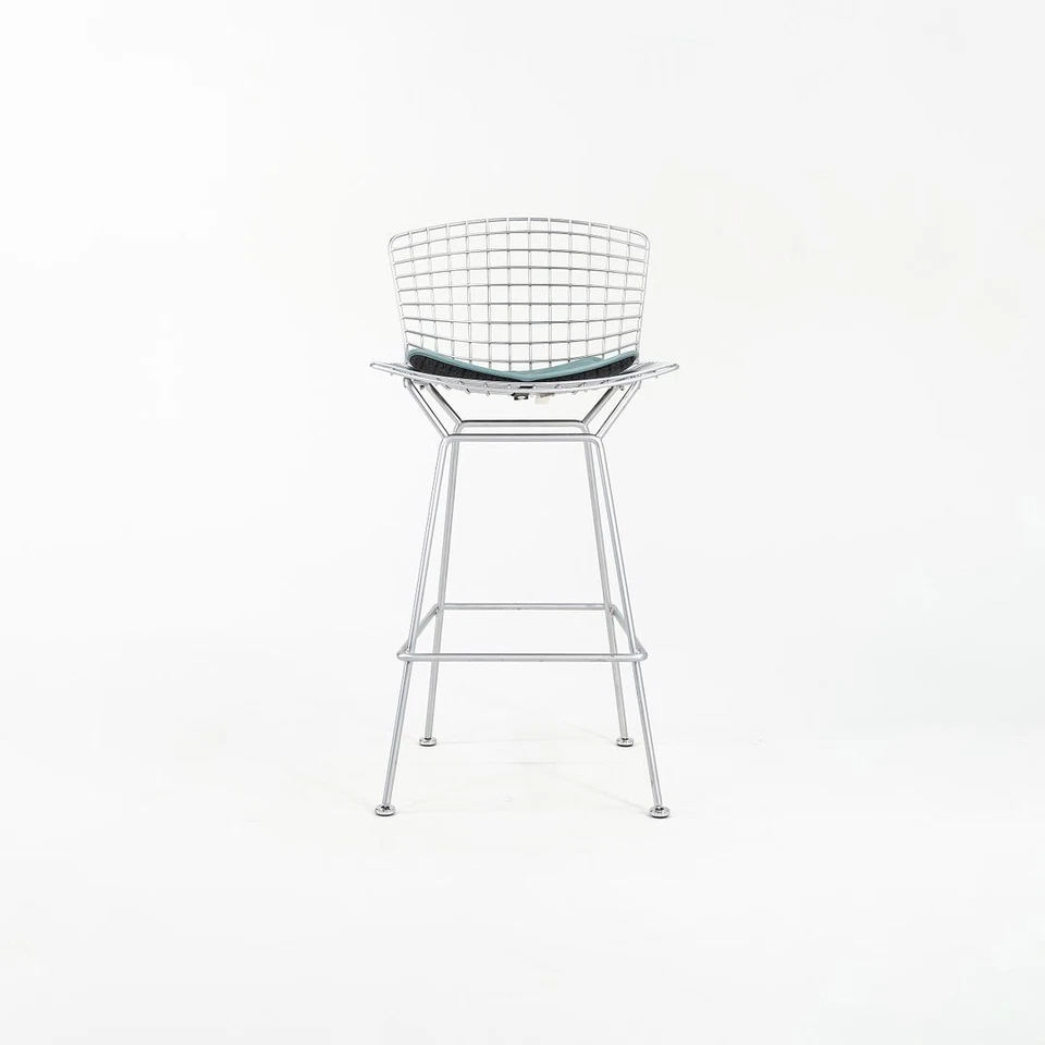 2010s Knoll Harry Bertoia Bar Stool in Satin Chrome with Blue Seats 4x Available - Image 4 of 4