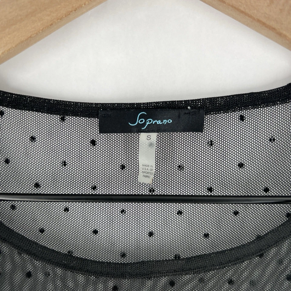Top soprano para mujer talla S lunares malla transparente mangas campana negro caprichoso Foto 2 de 4