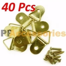 40 Pcs 1" inch D Ring Hanging Picture Frame Hanger Hooks Brass Plated w/ Screws
