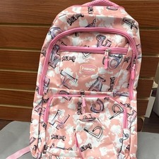 Girls Letter Print Backpack Pink/White/Black Adjustable Straps Zip Pockets