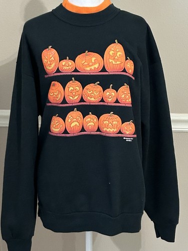 Morning Sun Whitton 90s Black Jack O Lantern Sweatshirt Halloween Gr. L
