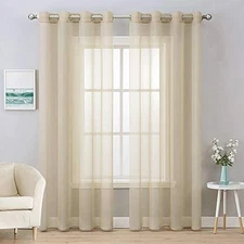  2 Panels Solid Color Beige Sheer Curtains Elegant Grommet Window Voile 