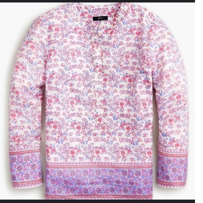 J. Crew Women XXL Iris Print Floral Tunic Top Long Sleeve Metallic Weave READ
