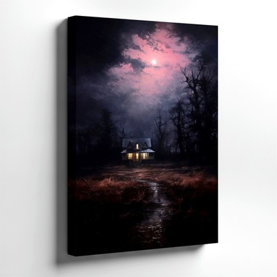 Wall Art Haunted House Moonlit Night Dark Forest Landscape Gothic Canvas Print