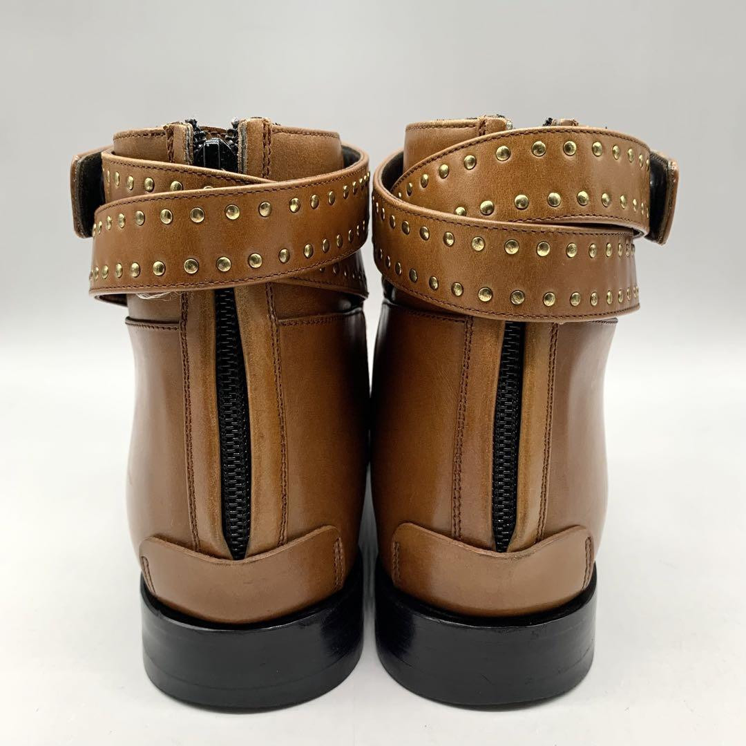 Balenciaga short boots cross belt back zip leather brown Balenciaga short boots cross belt back zip leather brown