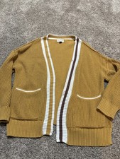 Universal Thread Cardigan Pockets Women  s M Mustard Brown Strip Cozy Casual