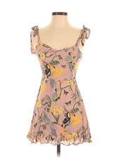 Reformation Dress S Blush Conga Toucan Christie Whimsical Print Smock Ruffled