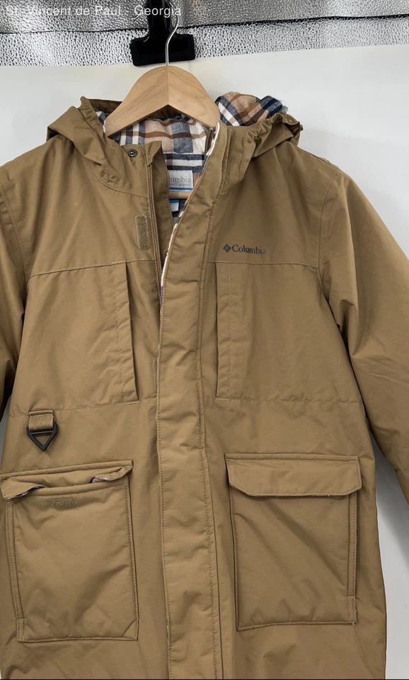 Chaqueta acolchada Columbia cremallera completa unisex grande marrón con capucha Foto 2 de 4