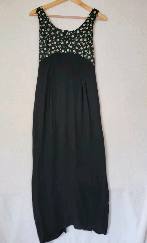 Maxi Vestido Vintage Años 90 Y2K Ditsy Floral Negro Mujer Pequeño Grunge Foto 2 de 4
