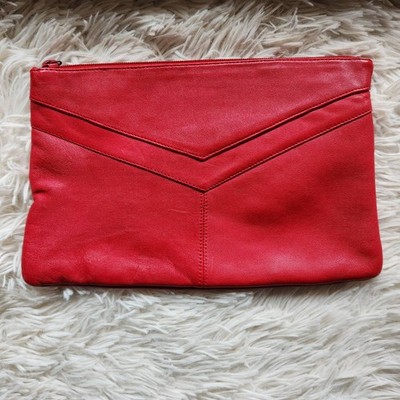 Summit Hill Leather Clutch Solid Red Zip Top Small Handbag