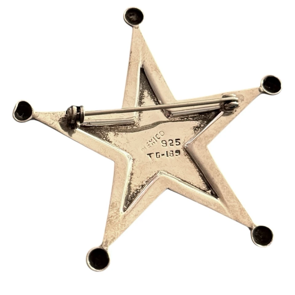 "Broche insignia estrella plata esterlina 925 firmado artesanalmente 2,25"" Taxco México vintage" Foto 2 de 2