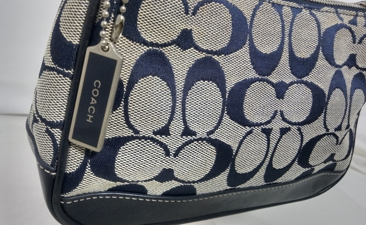 Coach 6094 Signature Demi mini Pouch Bag Canvas Leather Black Used