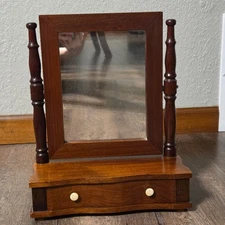 Vintage Dresser Top Vanity Shaving Mirror with Drawer/ Swivel Mirror