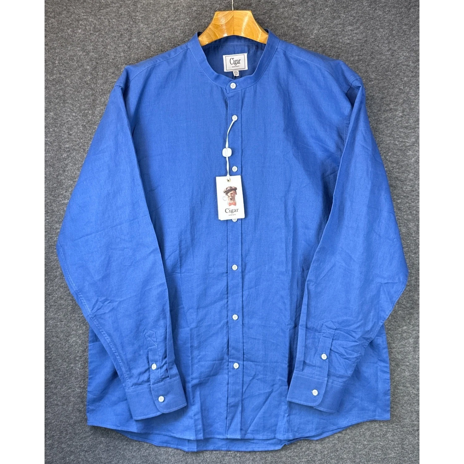 Cigar Couture Linen Shirt Mens 4XL Blue New Band Collar Long Sleeve NWT $129