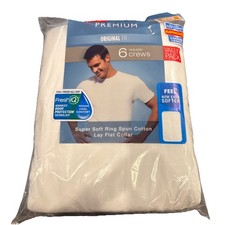 6pk Hanes PREMIUM Men's Crew Neck T-Shirt Medium 38-40" White