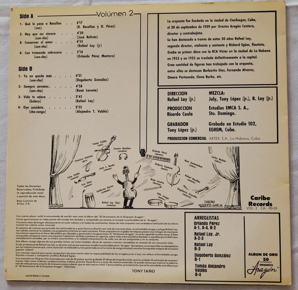 Orquesta Aragon – Album de Oro 50 Aniversario Vol 2 1989 Vinyl LP Caribe Records - Image 2 of 4