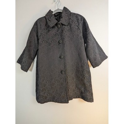 Ambition Black Jacquard Swing Coat Mid-Length 3/4 Sleeve Back Pleat Size M