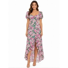 ASTR The Label Floral Cutout Maxi Dress Puff Sleeve Sweetheart Neck Size Small