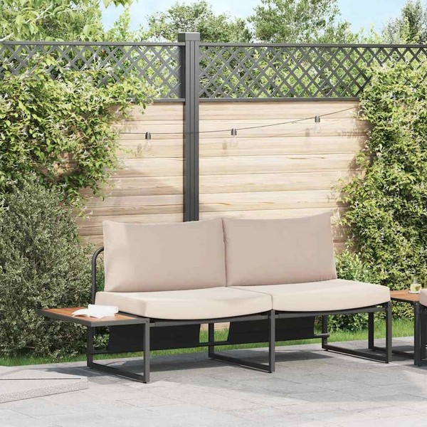 2-Sitzer Gartenbank Mit Taupefarbenen Kissen-image