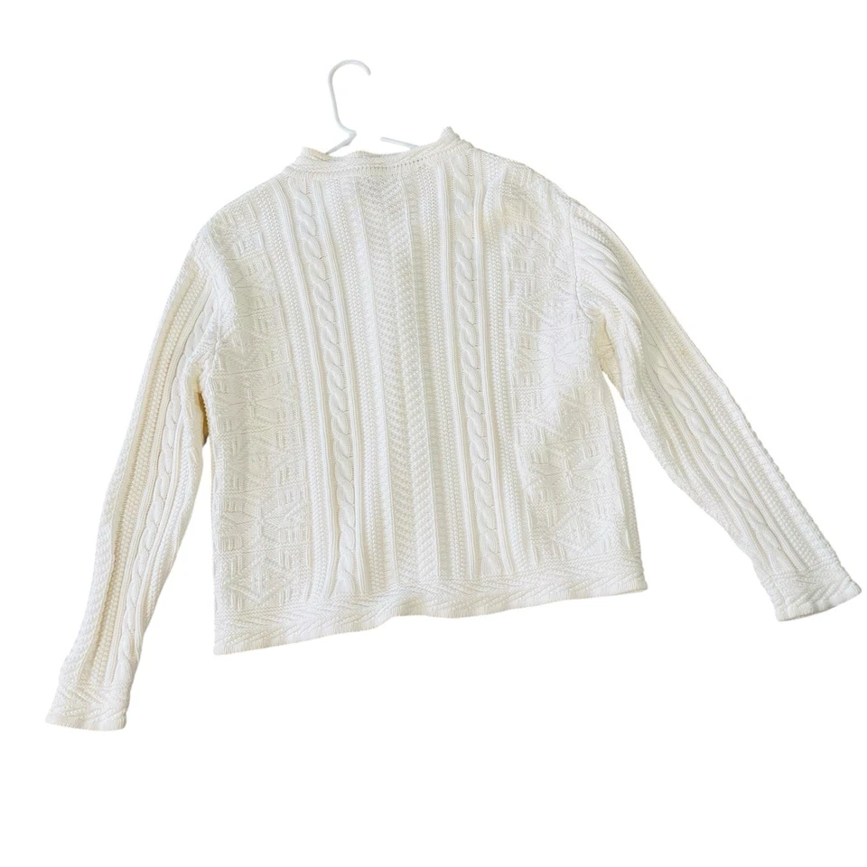 VINTAGE L.L. Cardigã de malha BEAN Fair Isle cabo creme marfim pescador médio  - Imagem 3 de 4