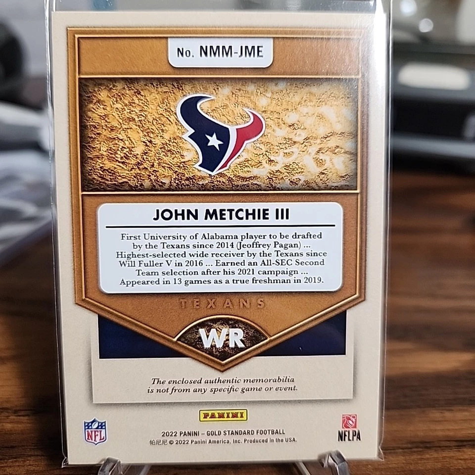 2022 Panini Gold Standard - Newly Minted Memorabilia John Metchie III  /399 rc - Image 2 of 3