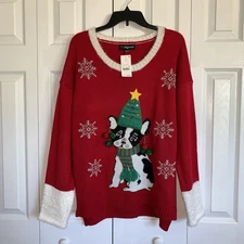 NWT 33 Degrees Ugly Christmas Sweater - Boston Terrier Size XXL 20 Women’s Red