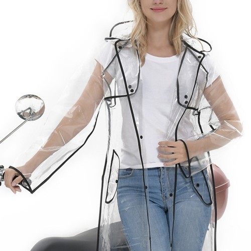 Women Rain Coat Women's Windbreaker Jackets Raincoat Slicker with Hood - Picture 10 of 11