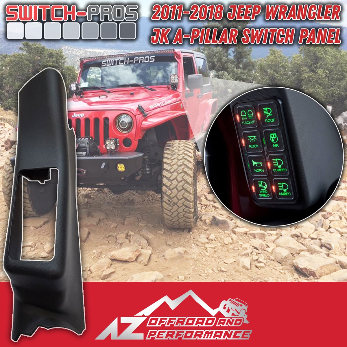 For Jeep Wrangler JK 2007-2018 Black Left Side A-Pillar 4 Switch Pod Panel Kit - Foto 6