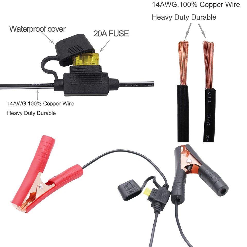 14AWG Battery Alligator Crocodile Clip To SAE Connector Extension Adapter Cable - Image 4 of 4