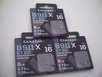 24 x B911 Xstrong Augen Stachellose Haken zu Nylon mit Hair Rig Köderband Größe 16