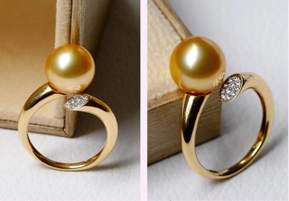 ENORME ANILLO DE PERLAS REDONDAS DORADAS 925S de diseñador AAAA+10-11 mm del Mar del Sur Foto 3 de 3