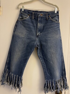 Wrangle Jeans Women s 15 32   Fringe Cropped Up Cycled USA Made 90 s VTG Cowgirl