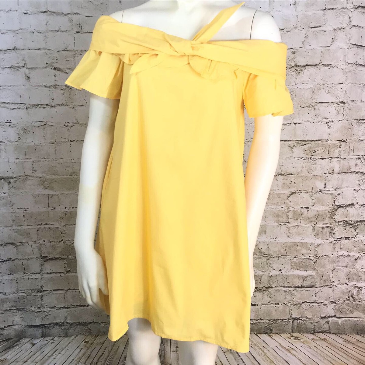 Love Riche Off Shoulders Dress Yellow Large Lined