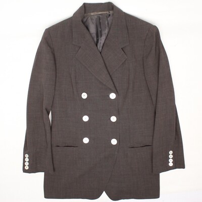 Kiton Womens Blazer 42 Solid Gray Wool Double Breasted Jacket Mother of Pearl 